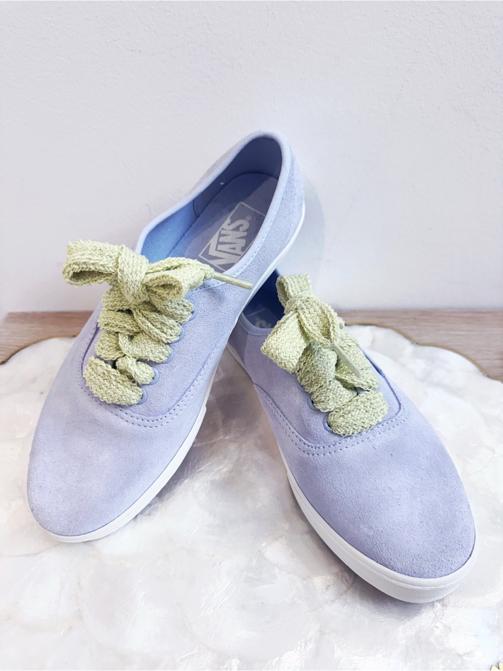 Vans Lowpro Suede Sneakers Lime Sherbet Lilac far shoelaces M 8.5/ W 10